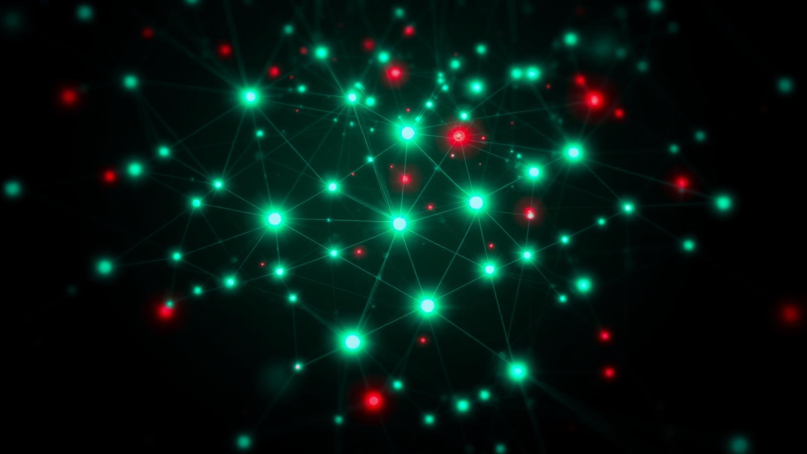 Network of interconnected emerald and red nodes representing allowed and blocked agent actions